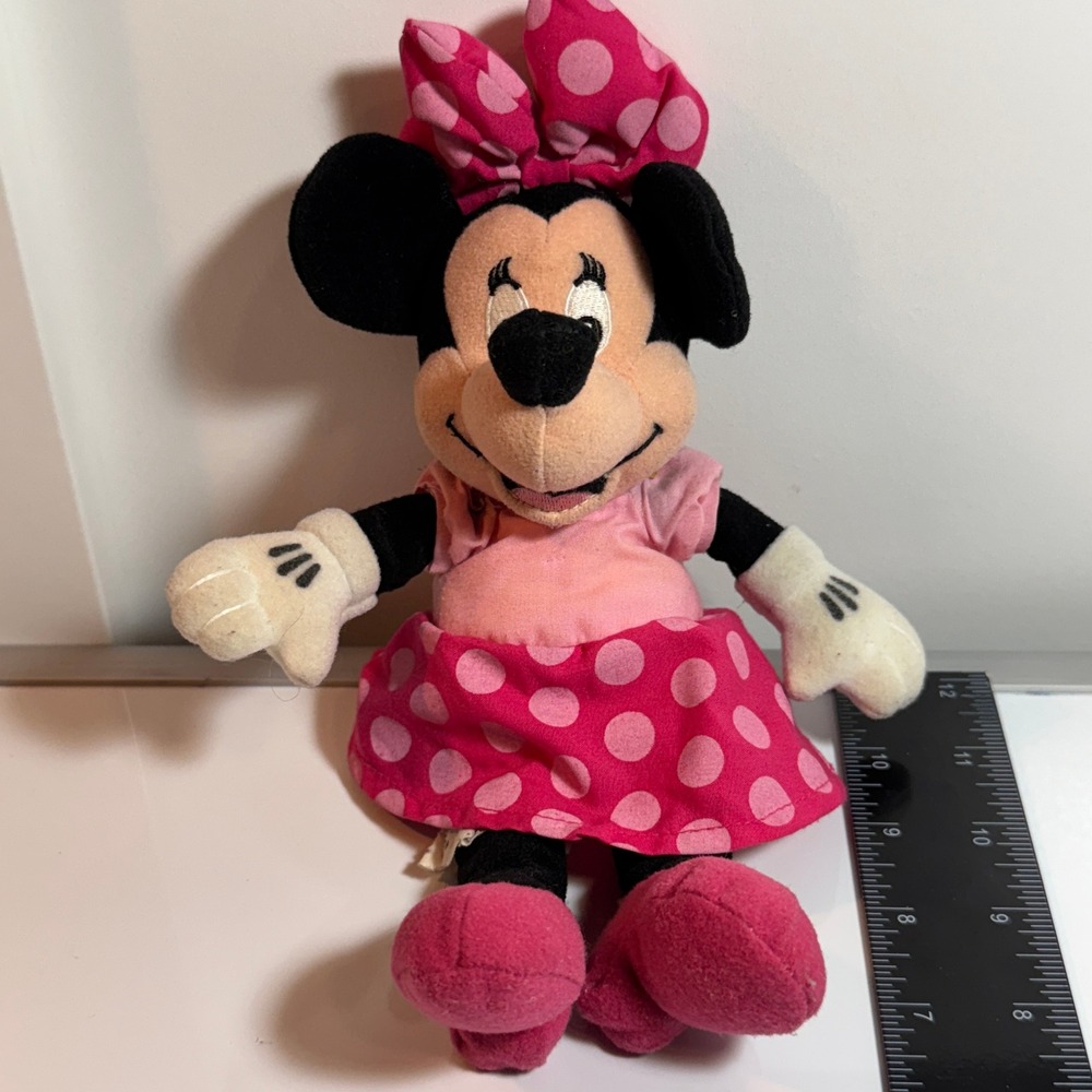 Disney Minnie Mouse Plush Pink Polka Dot Dress Bow Stuffed Toy